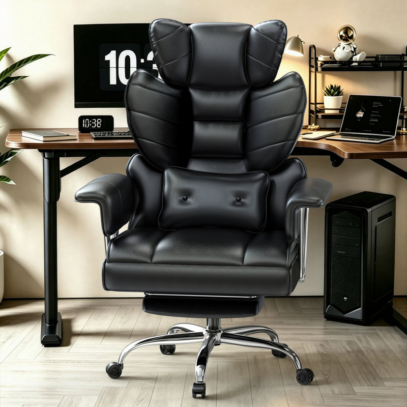 Ergonomic High Back Executive Office Chair with Retractable Footrest, Lumbar Support and Adjustable Height, Black