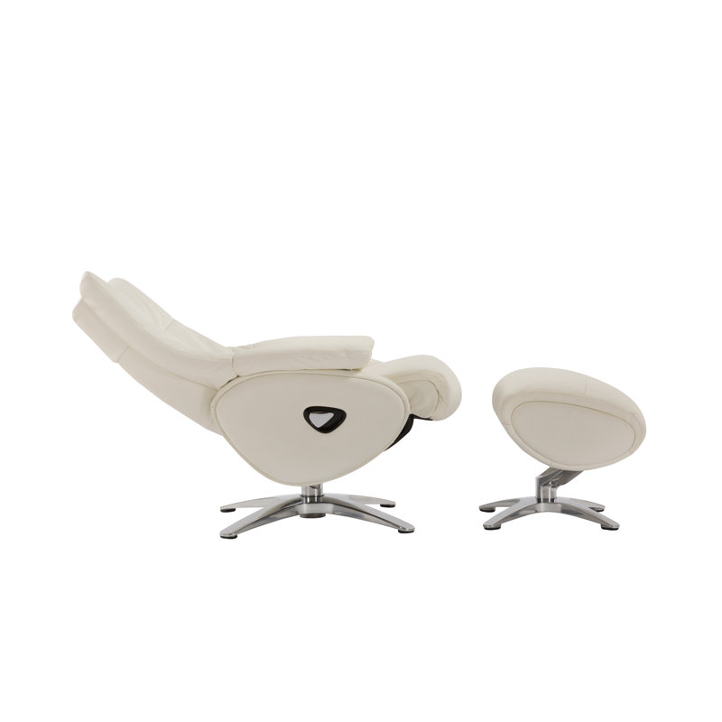 Yusef Upholstered Swivel Recliner, White Leather Match