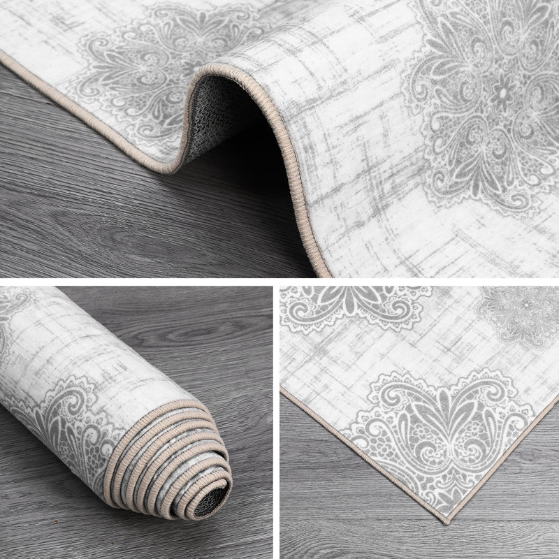 5x7 Area Rug Machine Washable Low Pile Non Slip Rugs Vintage Medallion Foldable Area Rug Distressed Printed Soft Indoor Carpet for Living Room Bedroom Dorm,