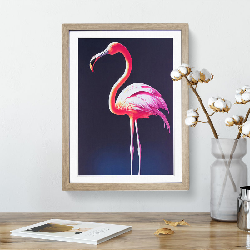 Portrait Of A Flamingo - Single Picture Frame Print, 34cm H x 25cm W x 2cm D, Oak Framed