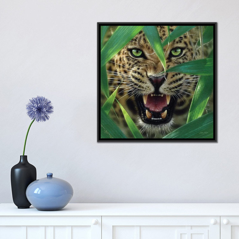 Jaguar embuscade, carré, H 18 po x l 18 po x P 1,5 po, Toile avec cadre noir, Pas de tapis