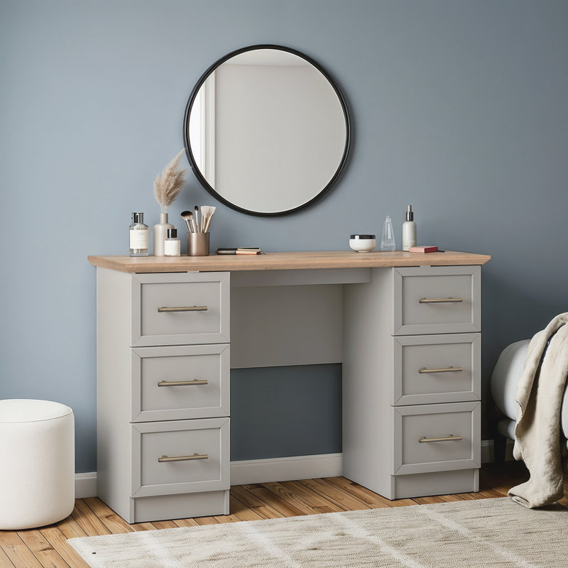 6 Drawer Dressing Table, Light Grey