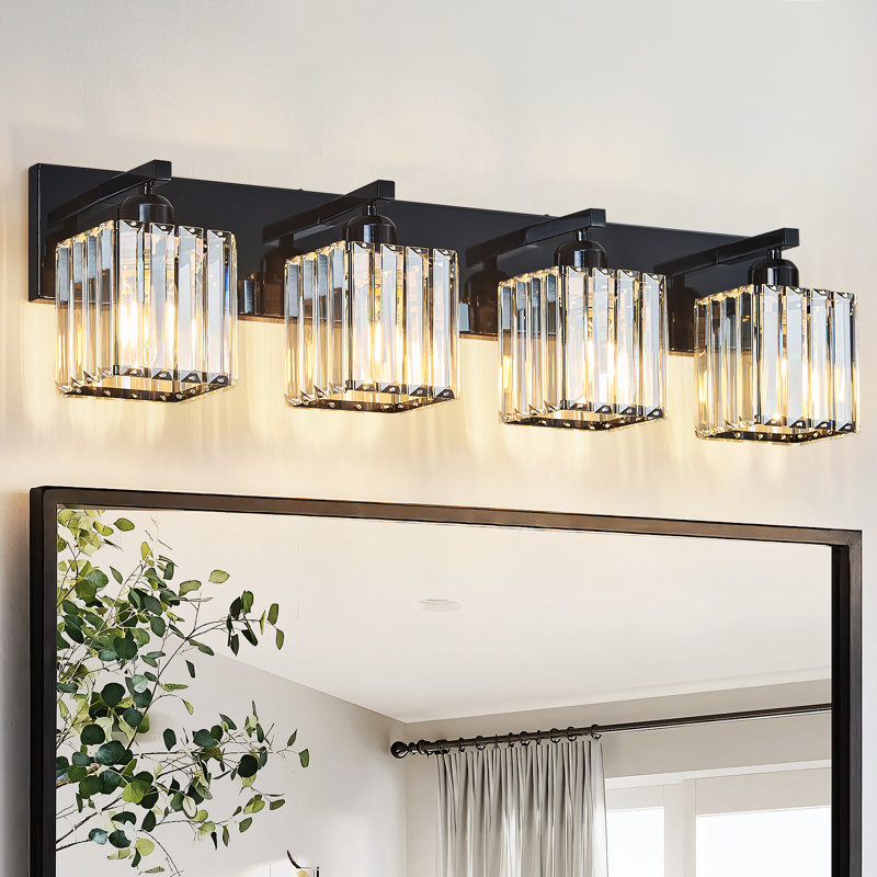 Lanceton Dimmable Vanity Light, 4 Lights, Plated Black