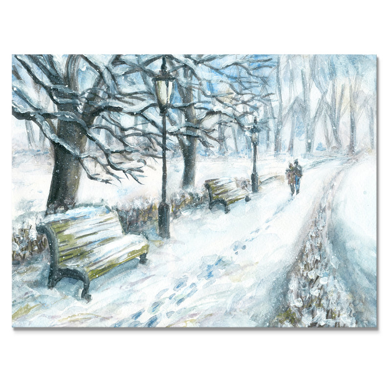 Winter Park At Christmas - reproduction de cadre flottant sur toile, H 8 po x l 12 po x P 1 po, Toile tendue