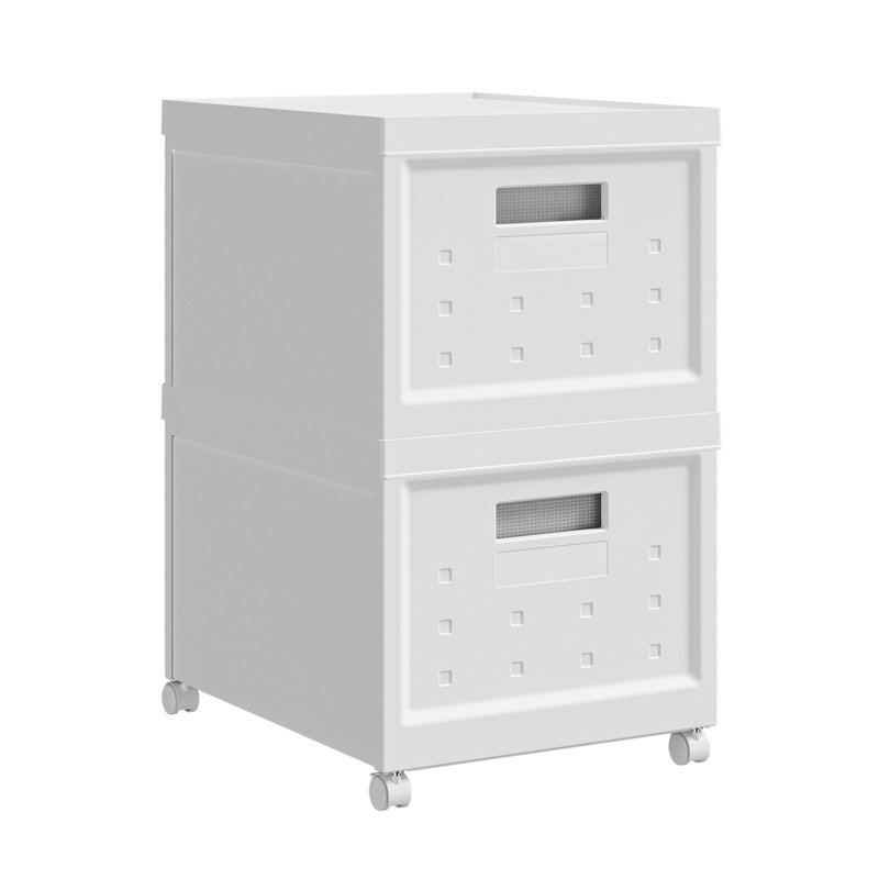 Set Of 2 Collapsible Stackable Rolling File Boxes With Lids And 10 Hanging Files, Portable Plastic Storage Organizer Or File Cabinet With Wheels For Home Or Office
