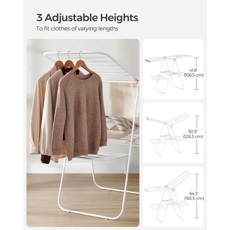 Clothes Drying Rack, Foldable 2-Level Laundry Drying Rack, Free-Standing Laundry Airer, With Height-Adjustable Wings, 33 Rails, Sock Clips