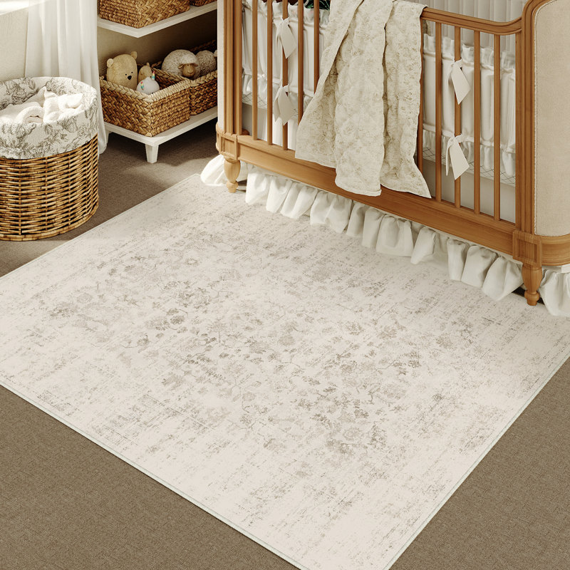 Suam Machine Washable Floral Indoor Area Rug With Non-Slip Backing, Rectangle 3' x 5'