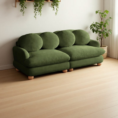 Comfy Chenille Loveseat Sofa, 2 Seater Deep Seat Couch with 4 Throw Pillows,Solid Wood Frame for Living Room, Bedroom