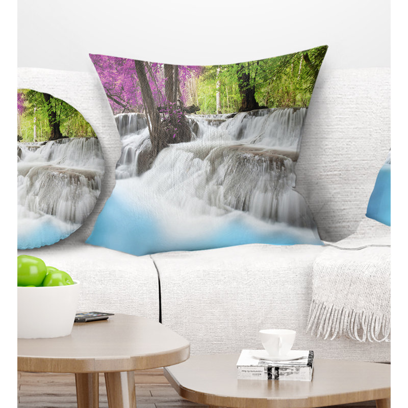 Erawan Waterfall - Landscape Printed Throw Pillow, 16" x 16", Square