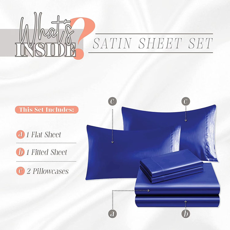 Elegant Comfort Luxurious 4-Piece Silky Satin Sheet Set, Skin And Hair Friendly, Wrinkle, Fade, Stain Resistant With Deep Pockets Fitted Sheet, Cooling Soft Satin Sheet Set
