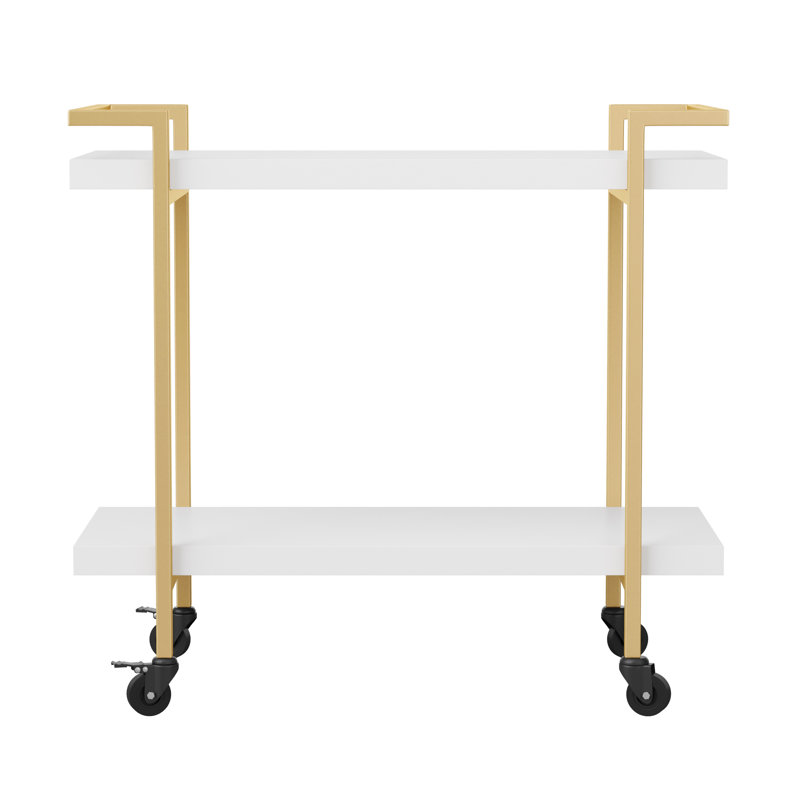 White and Brass 2-Tier Mobile Office Printer Cart