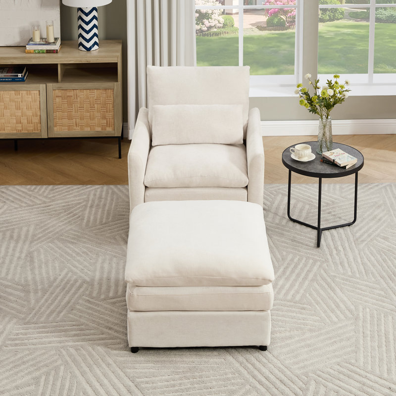 32.5''W Modern Upholstered Accent Chair With Ottoman, Beige