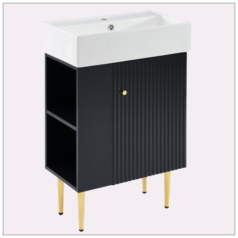 Meuble-lavabo de rangement à gauche 21,6 po, Noir, noir, noir, noir