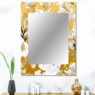 Floral doré, fleurs et fleurs sauvages - miroir rose, miroir mural décoratif traditionnel, impression d'art en métal