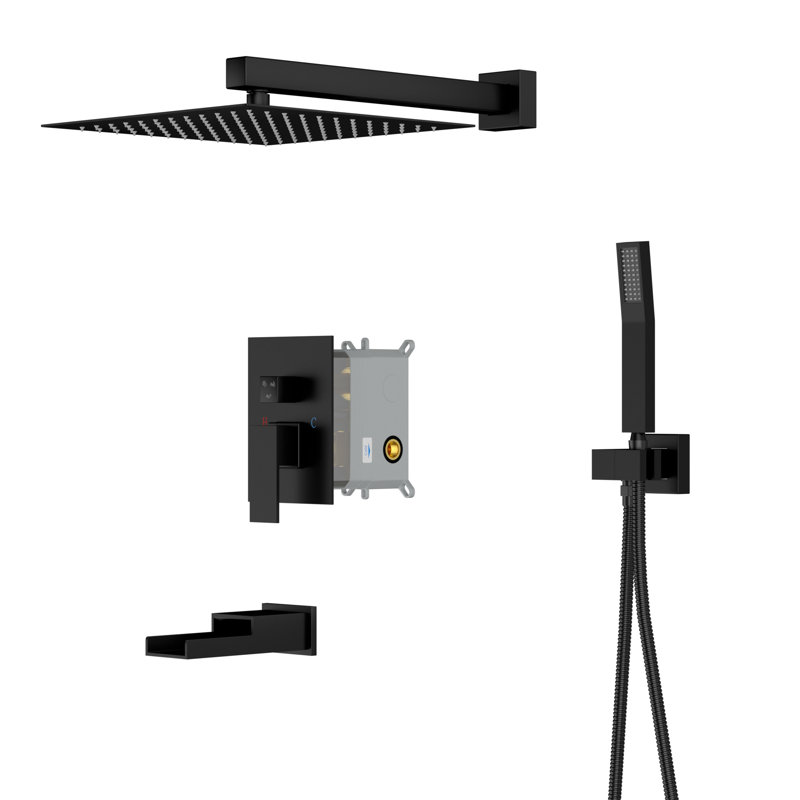 High Pressure Adjustable Dual Shower Head wall Mounted Shower, Black