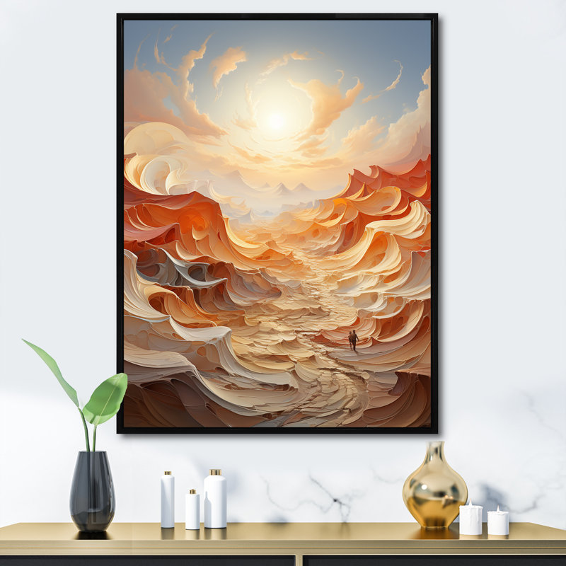 Reproduction sur toile de paysage de sable en spirale surréel, Cadre flottant noir, H 44 po x l 34 po x P 1,5 po