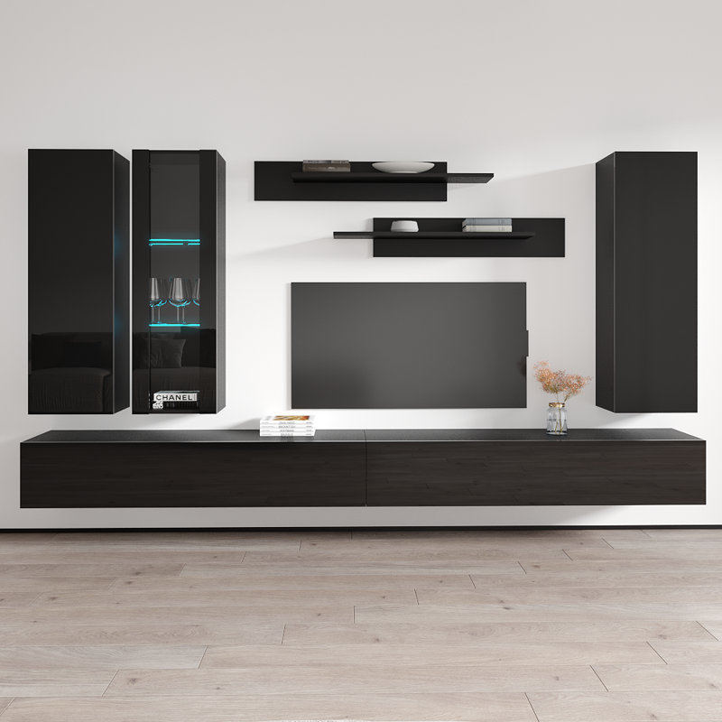 Meuble audio-vidéo flottant pour téléviseur de 88 po ou moins Vinyard, Noir