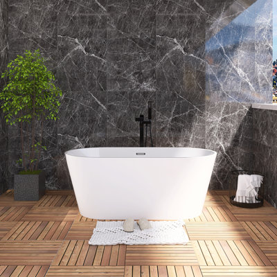59 in. Freestanding Acrylic Bathtub in Gloss White