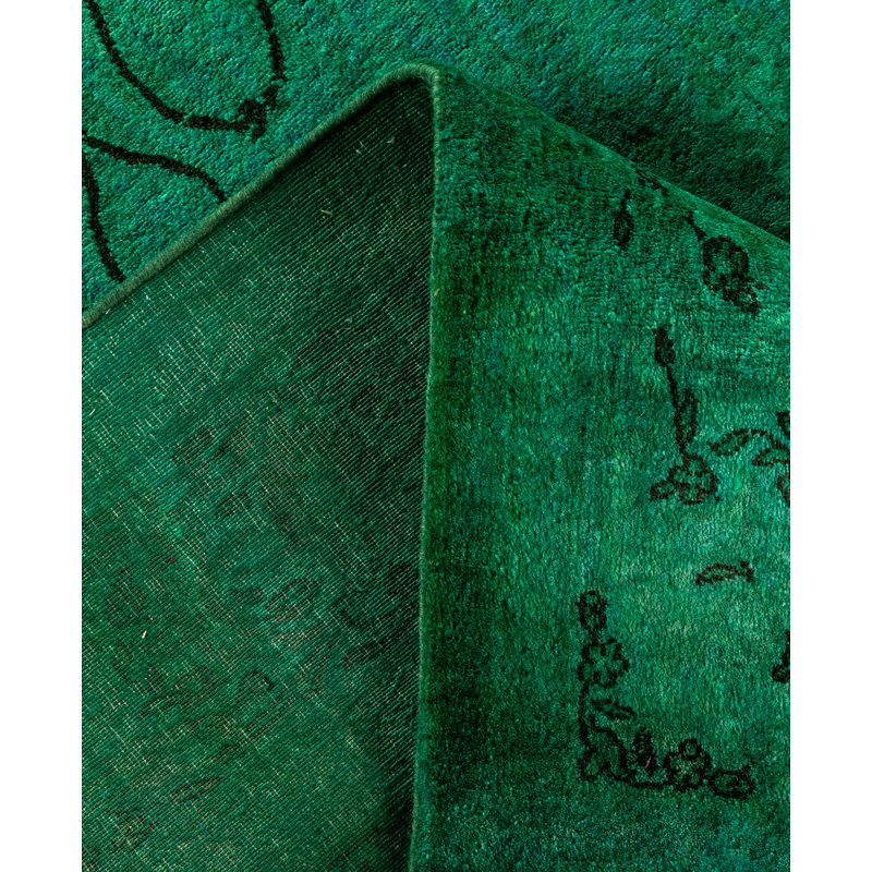 Overdyed Hand-Knotted Wool Modern-Contemporary Green Area Rug 5' 2" x 8' 5"