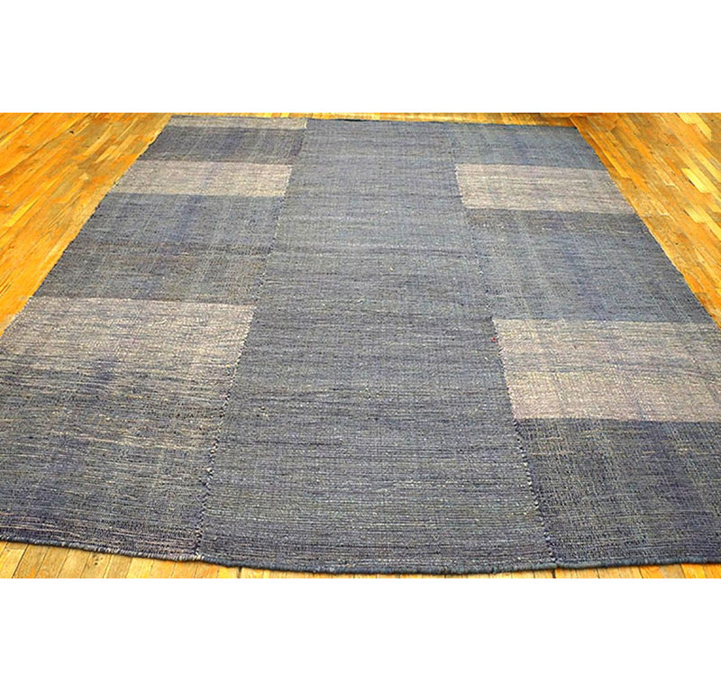 Flatweave Wool Geometric Area Rug in Gray
