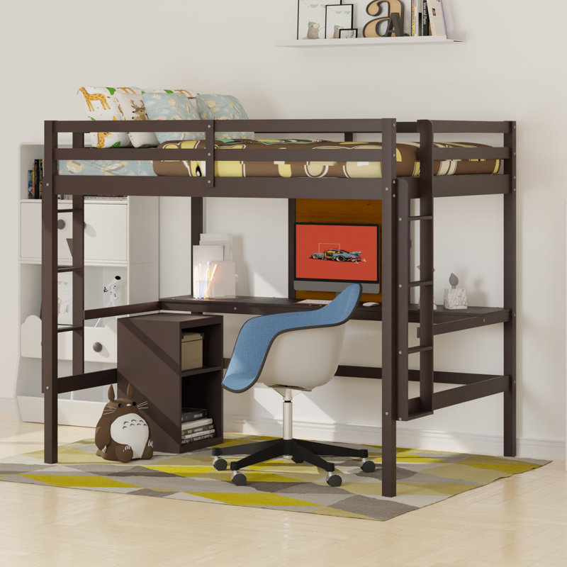 Lit mezzanine double avec bureau intégré Gleich, Espresso