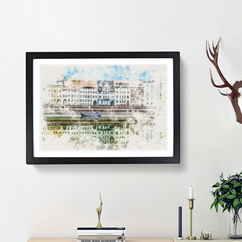 Nyhavn in Copenhagen - Picture Frame Painting Print, 62cm H x 87cm W x 2cm D, Black Framed