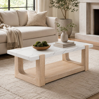 Table basse Caston de 48 po avec base en bois deux tons Caston