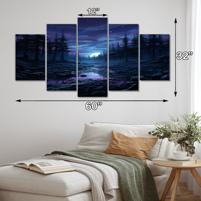 Pine Tree Moonlit Serenade I - Impression sur toile de pin - 5 panneaux