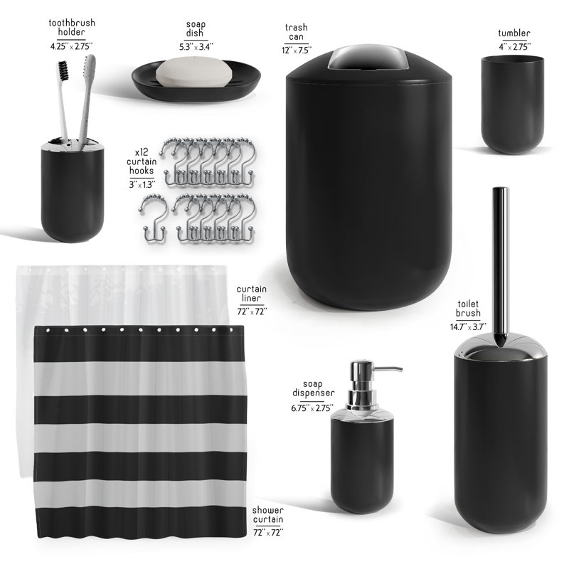 Black and White 20-Piece Bathroom Accessory Set with Shower Curtain