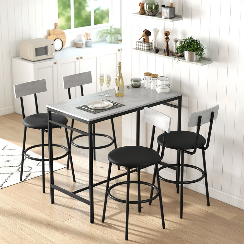 Ensemble de table de bar 5 pièces à hauteur de comptoir gris ciment