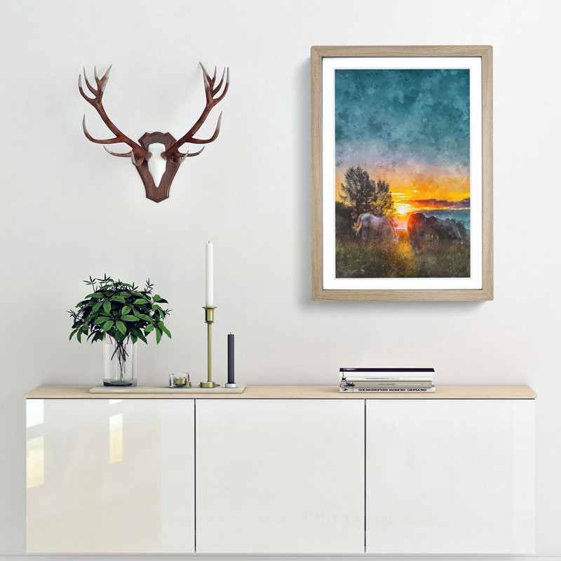 Sunrise Behind the Trees - Picture Frame Graphic Art Print, Oak Framed, 87cm H x 62cm W x 2cm D