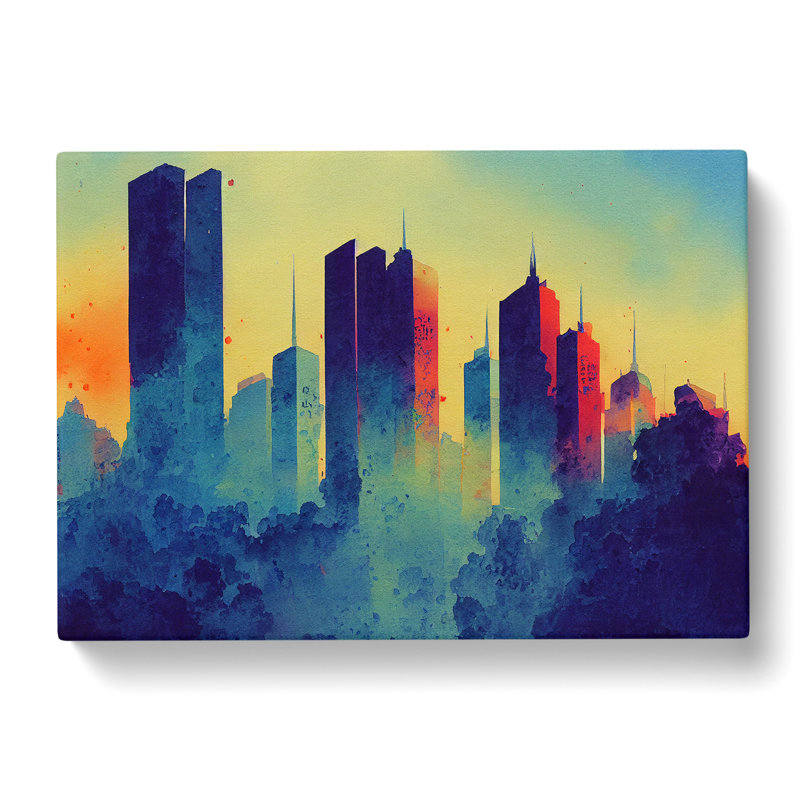 Watercolour Skyscraper Skyline Vol.3 Abstract - Wrapped Canvas