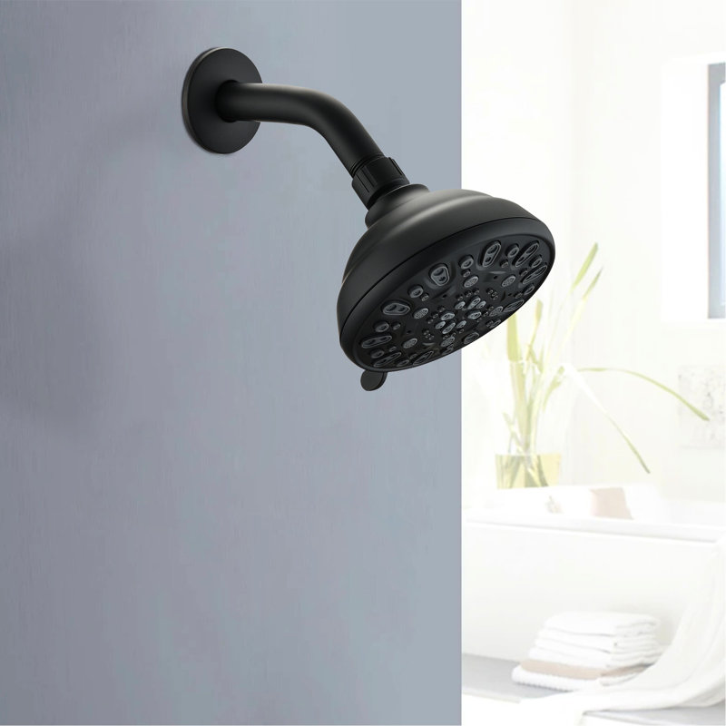 High 4.72" Matte Black Shower Head - 6 Spray Patterns, Large Coverage, Rustproof, 1.8 Gpm