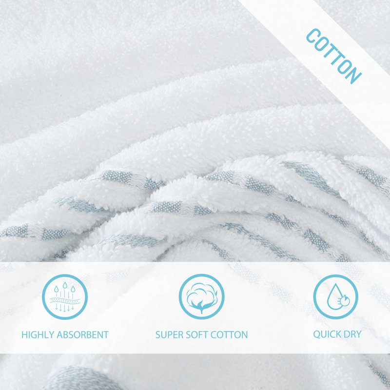 Cliff Side Cotton 3 Piece Towel Set, White/Blue