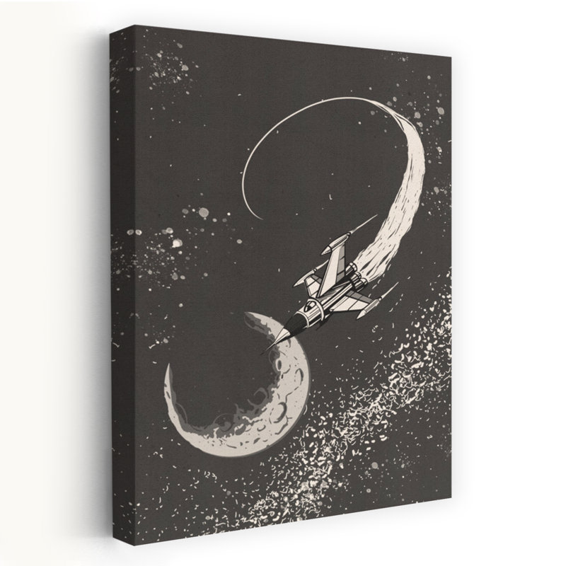 Lune vol rétro, paysage abstrait, art mural, 18" H x 12" W