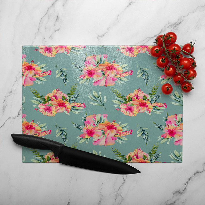 Flowers Glass Chopping Board, 40cm L x 28cm W