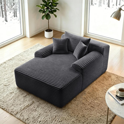 Chaise longue convertible moelleuse avec accoudoirs larges et coussins décoratifs, canapé-lit douillet sans accoudoirs, avec porte-gobelet, pour le salon, la chambre à coucher, aucun assemblage requis