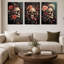 3pcs Bohemian Gothic Framed Canvas Wall - Dark Floral Triptych with Haloed Skull & Roses, Suitable for Halloween & Christmas Decorations.-351917045