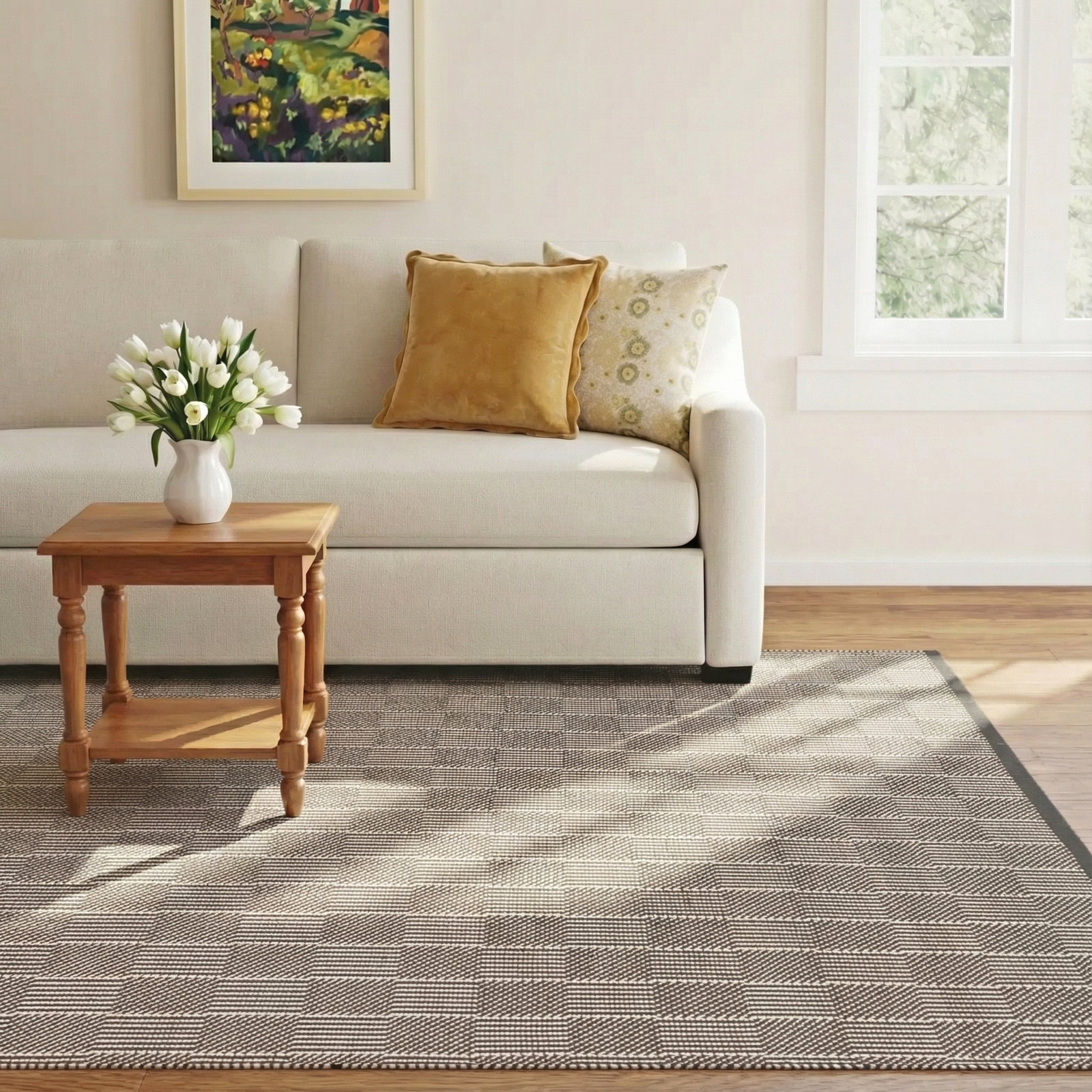 Squares Grey Indoor/Outdoor Rug, Rectangle 8' x 10'