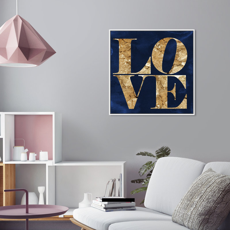 Toile pour chambre à coucher bleu marine, Cadre en bois blanc, H 25 po x l 25 po