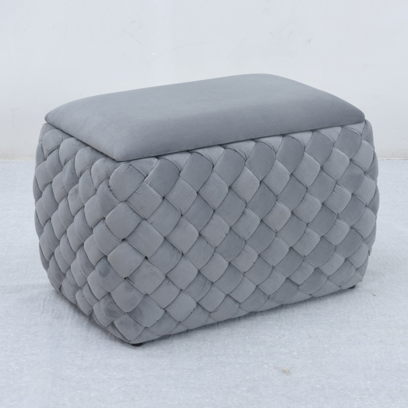 Adamarie 65cm Wide Velvet Rectangle Patchwork Standard Ottoman with Storage, Gray