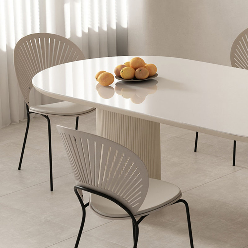Matte Stone Dining Table with Roman Column Legs, 29.5"H x 55.1"L x 31.5"W