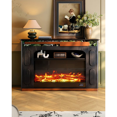 French vintage solid wood simulated flame fireplace