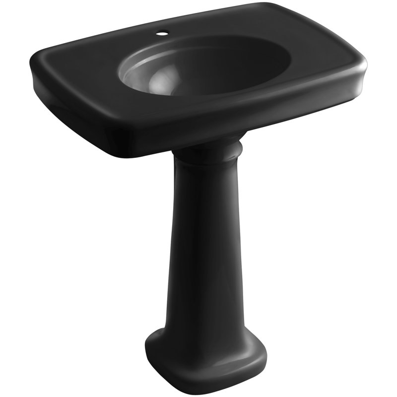 Bancroft 28" Tall Ceramic Vitreous China Rectangular Bathroom Sink, Black, 35.25" H x 22.25" W x 30.375" L, Single