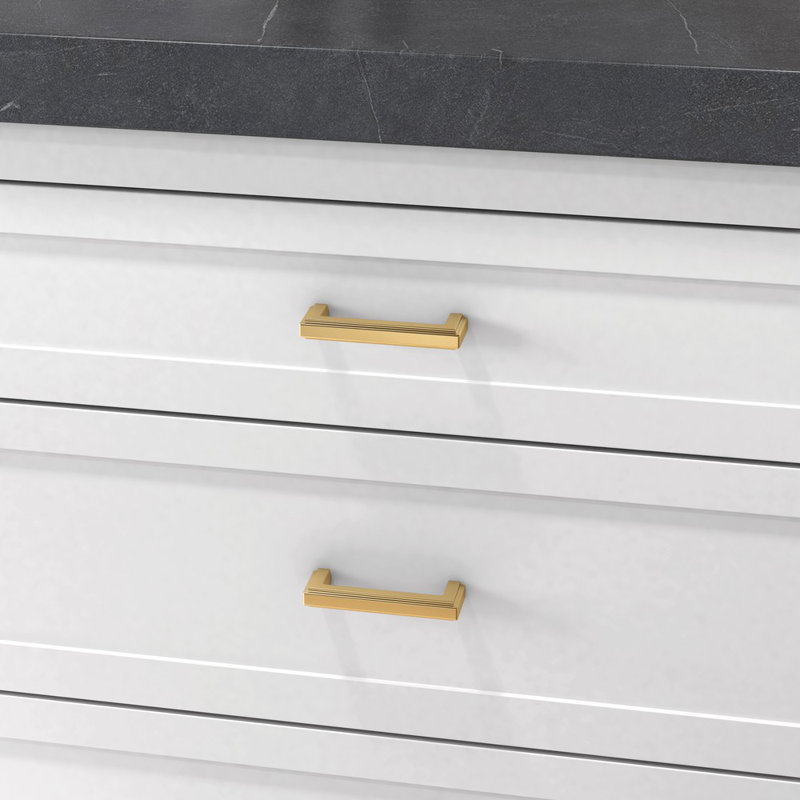 Polished Brass 4" Modern Cabinet Pull with Mounting Hardware