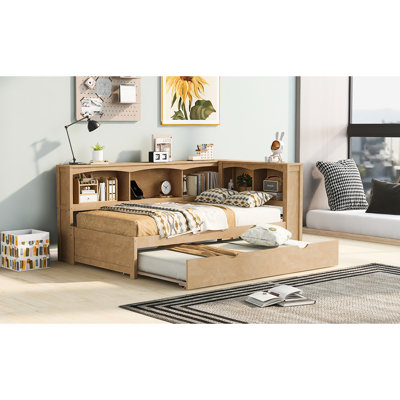 Lit de jour avec lit gigogne simple et rangement - Lit gigogne en bois, structure solide Ports