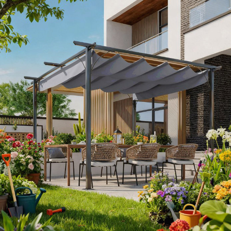Pavillon de jardin en plastique PEHD, pour l'extérieur avec auvent rétractable