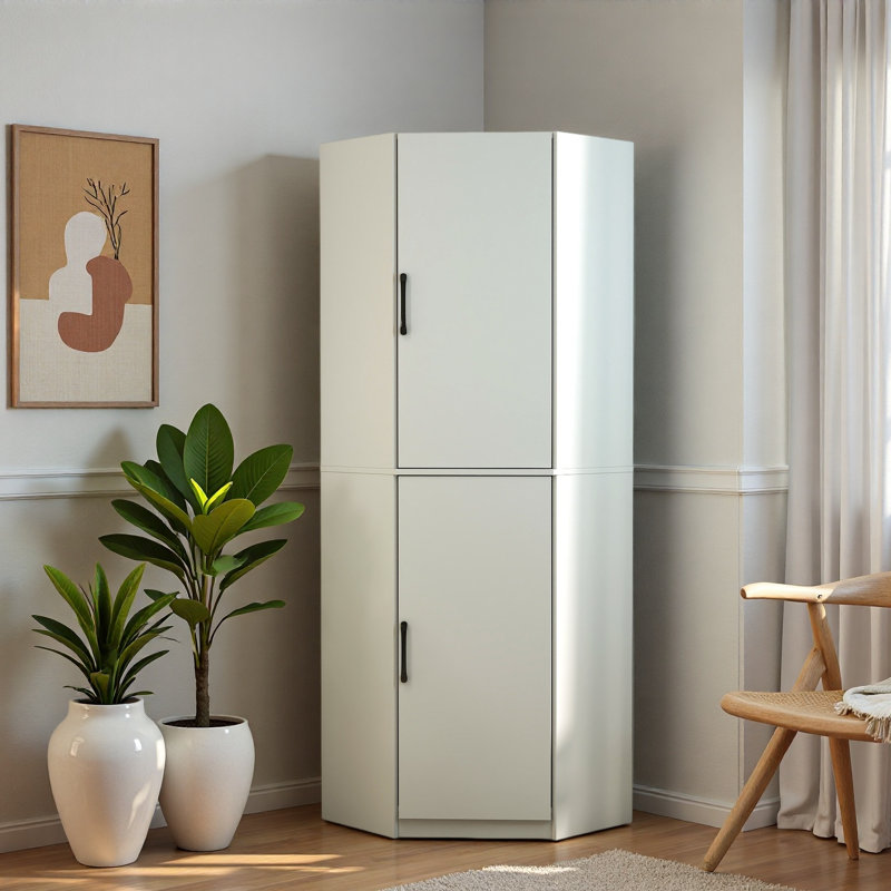 Armoire de coin de cuisine, armoire de rangement autoportante en L de 70,87 po de hauteur avec 2 portes et tablettes, armoire d'angle peu encombrante avec organisateurs de porte pour la cuisine, la salle à manger et le salon