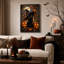 Art mural sur toile, "Chat noir en chapeau de sorcière avec citrouilles lumineuses"-426775907