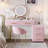 Pink Velvet Upholstered Vanity Desk With Chair And 5 Big Drawers, Sticker Top, Adjustable Left/Right Storage, Gold Metal Legs & Handles For Bedroom Makeup Upholstery, Drawer Setup, Surface, Padded-1735079479